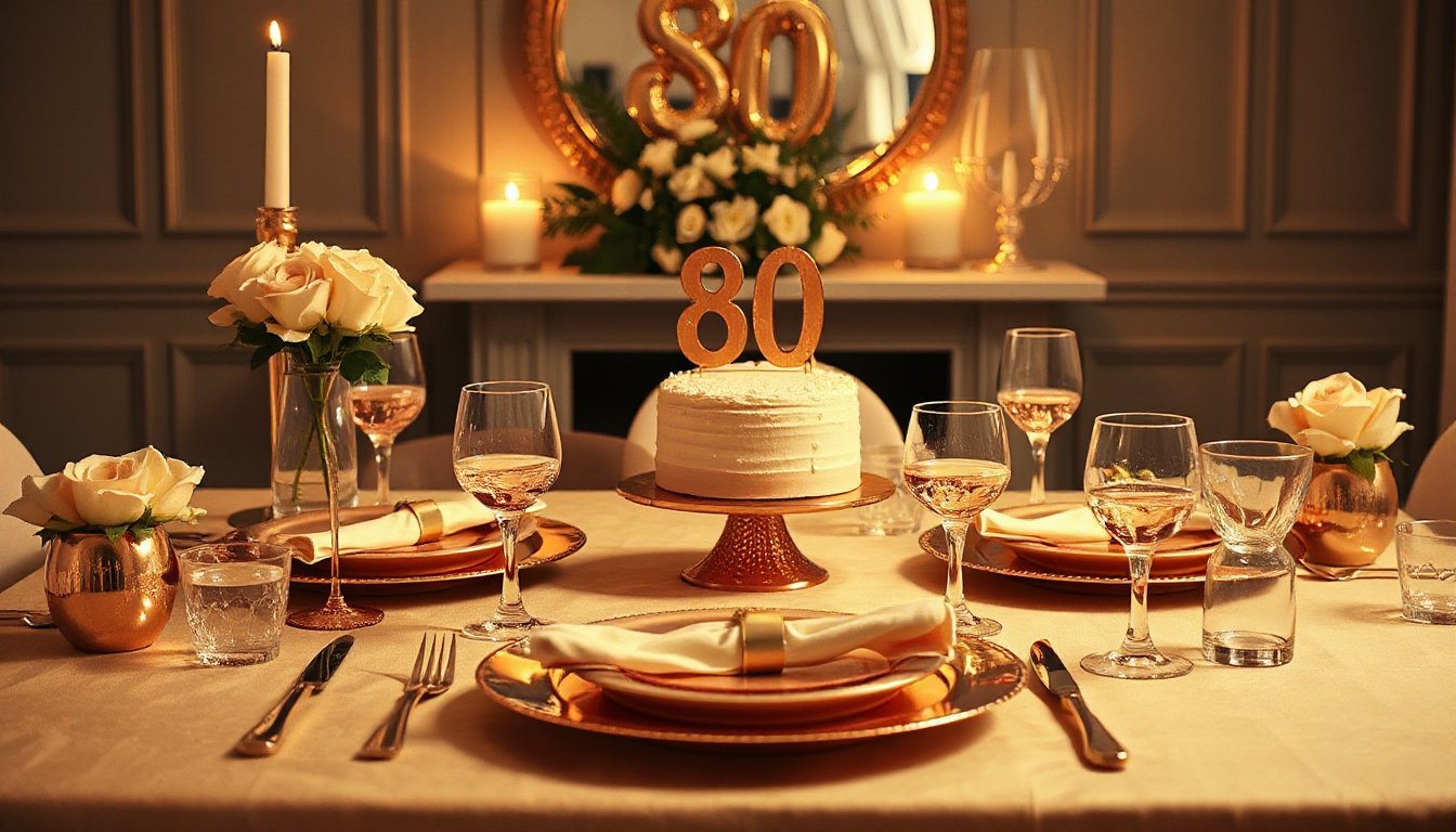 Celebrate Elegantly: Rose Gold 80th Birthday Tableware Set